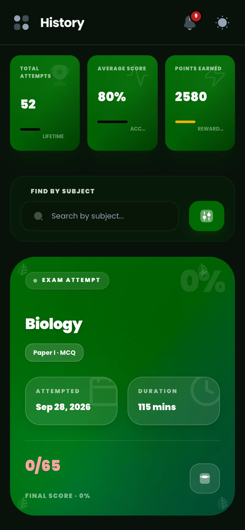 ExBoard AI History mobile view dark